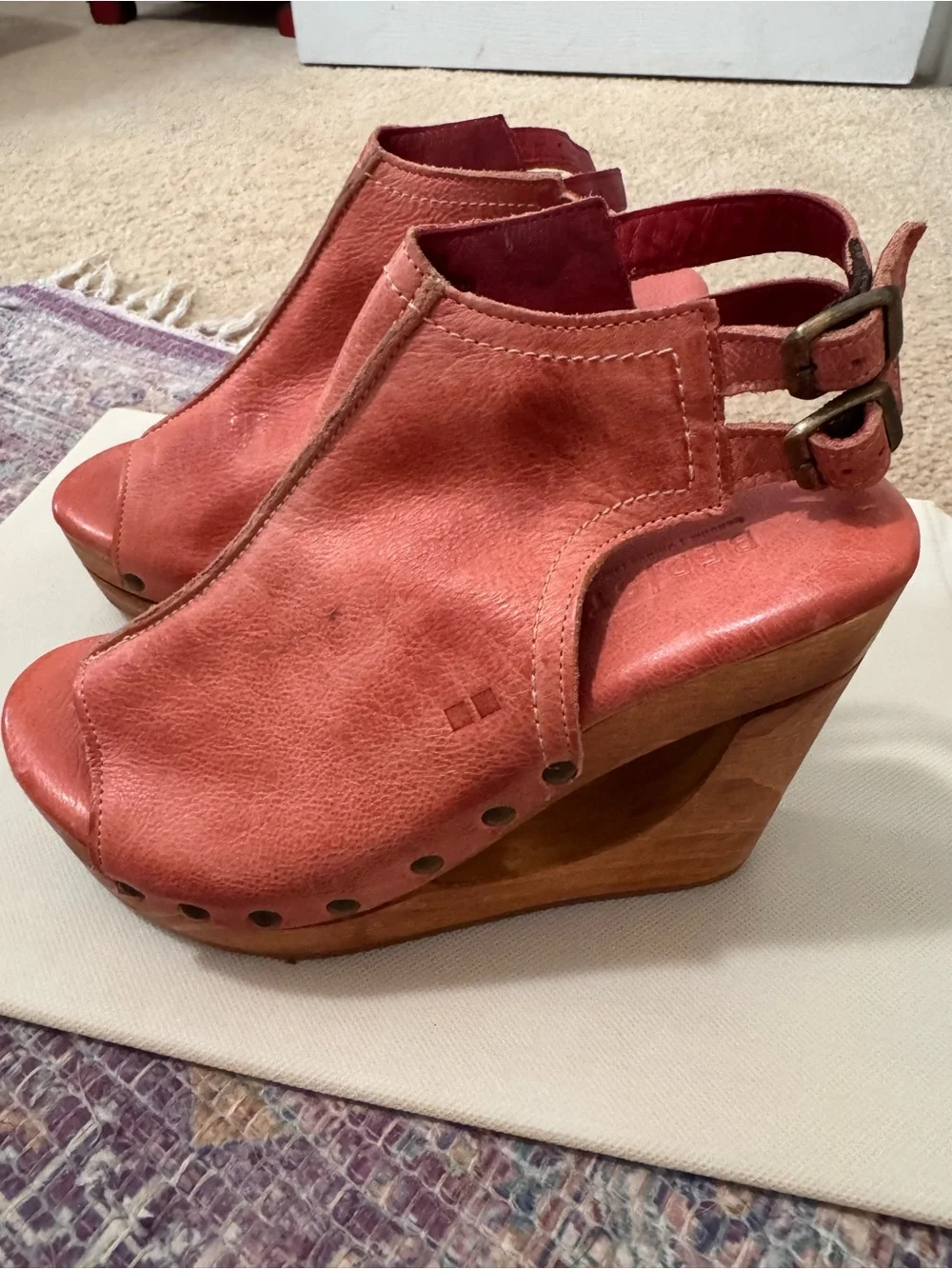 BED|STU Leather Open-Peep Wedge Sandals